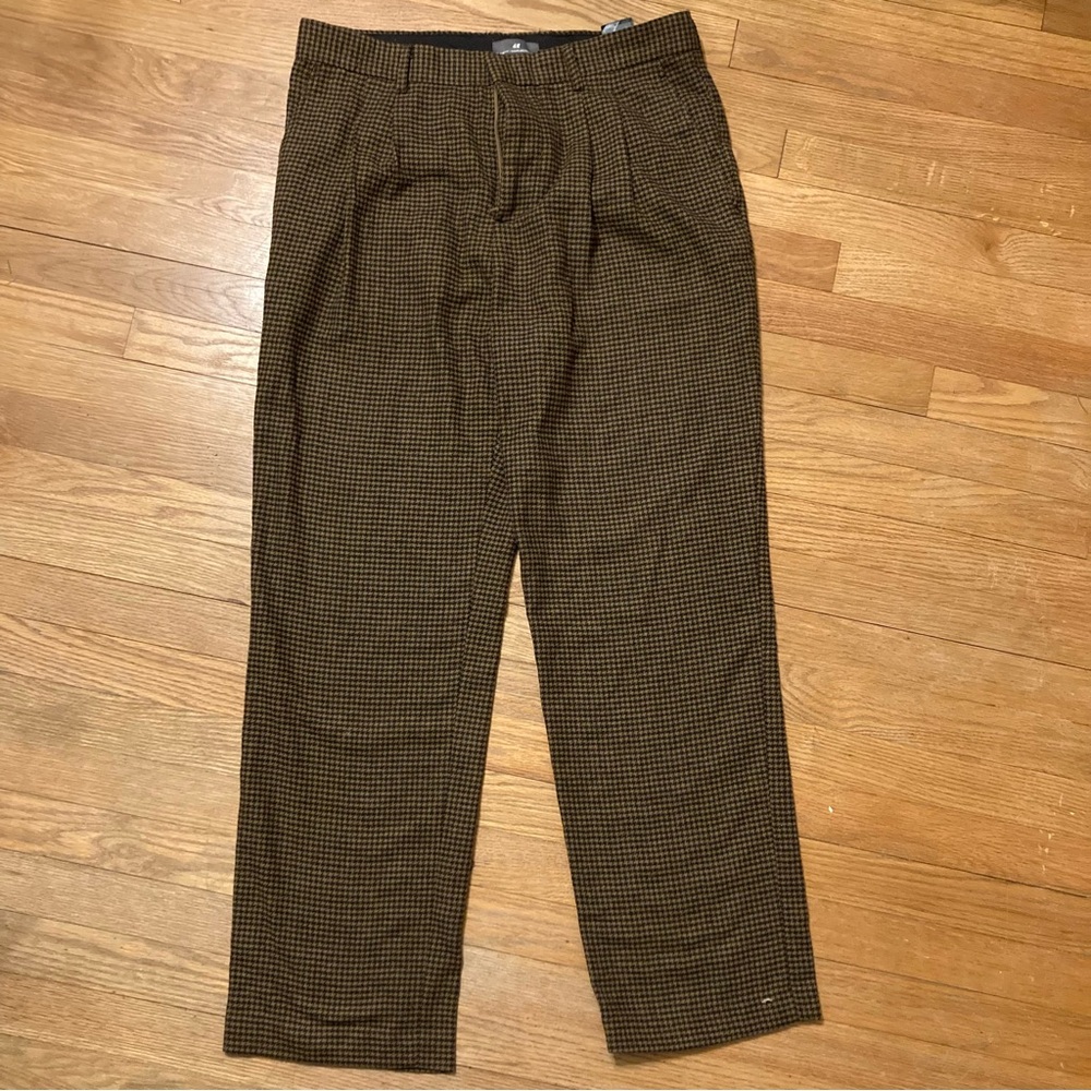 H&M Relaxed Fit Wool-Blend Trousers Pants Brown/Dogtooth-patterned